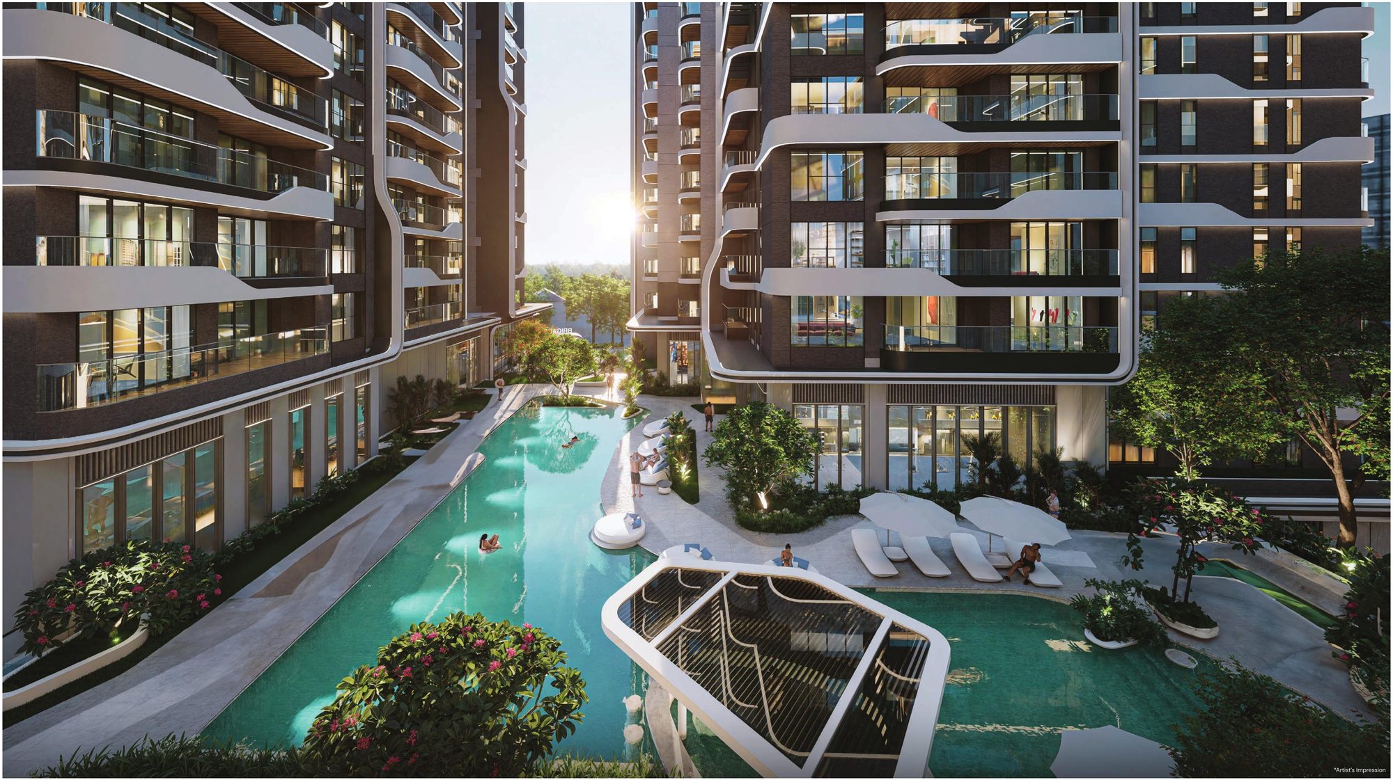 Lap pool between the towers